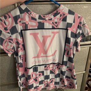 Louis Vuitton Pink and Navy Graphic Tee